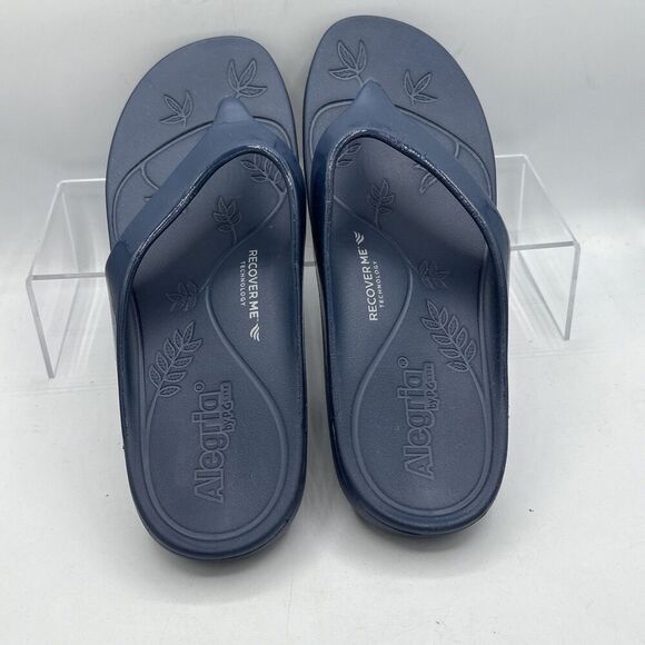 Alegria Ode Women’s Thong Sandals Navy Gloss 9.5-10 Slip On Comfort Arch Support - Picture 5 of 11